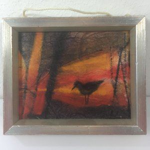 Framed Bird Contemporary Art Doris Klumb Orange Brown Black